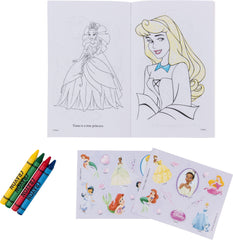 Disney Princess Once Upon A Time Colouring & Activity Book with Crayons & Stickers, Black/White, 24 Pages, Ages 4+, for Arts & Crafts/Birthday Favour