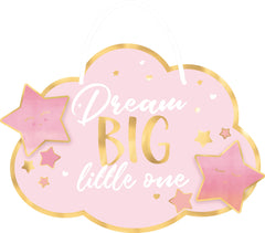 "Dream Big Little One" Pink and Gold Baby Shower Hanging Sign