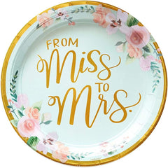 "From Miss to Mrs." Metallic Mint Floral Wedding Plates, 10.5-Inch, 8-Pack