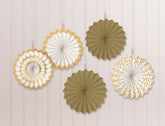 Mini Gold Patterned Paper Fan Decorations, 5-Pack