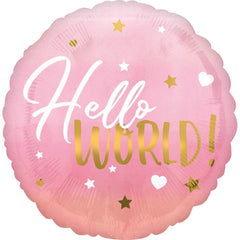 Hello World Pink Baby Girl Foil Balloon - 18in