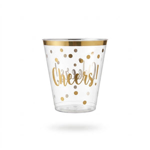Cheers to a New Year 9oz Plastic Tumblers - Gold Polka Dot Design, 30 Pack