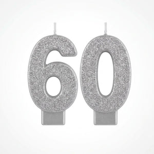 Glitter Silver "60" Birthday Candles Set