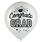Class 101 - "Congrats Grad" Round Latex Balloons, White, 12-in, 15-pk, for Graduation