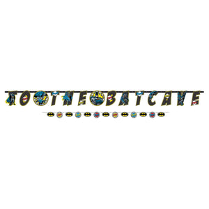 Little Gym - DC Justic League "Happy Birthday" Batman Hanging Garland Banner Decoration, Black/Blue/Yellow, 10.5-ft, for Birthday Party - 2 Ct.