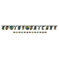 Little Gym - DC Justic League "Happy Birthday" Batman Hanging Garland Banner Decoration, Black/Blue/Yellow, 10.5-ft, for Birthday Party - 2 Ct.
