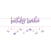 Little Gym - Flutter "Birthday Wishes" Butterfly Hanging Garland Banner Decoration, Purple, 10.5-ft, for Birthday Party - 2 Ct.