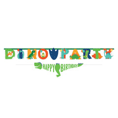 Little Gym - Dino-Mite "Happy Birthday" Dinosaur Hanging Garland Banner Decoration, Green/Blue/Orange, 12.75-in, for Birthday Party - 2 Ct.
