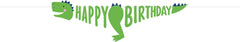 Little Gym - Dino-Mite "Happy Birthday" Dinosaur Hanging Garland Banner Decoration, Green/Blue/Orange, 12.75-in, for Birthday Party - 2 Ct.