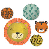 Little Gym - Get Wild Lion & Tiger Paper Lantern Hanging Decorations, Orange/Green, 9.5 In. for Birthday Party - 5 Ct.