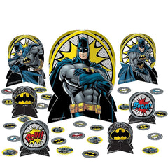 Little Gym - DC Justice League Batman Table Decorating Kit Centerpieces with Confetti, Black/Yellow, 12 In. for Birthday Party - 27 Ct.