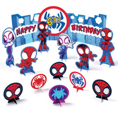 Little Gym - Disney Marvel Spidey & His Amazing Friends "Happy Birthday" DIY Customizable Table Centerpiece Decoration, Red/Blue, 16 In. for Birthday Party - 14 Ct.