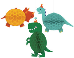 Little Gym - Dino-Mite Dinosaurs Honeycomb Hanging Decorations, Yellow/Green/Blue, 10 In. for Birthday Party - 3 Ct.