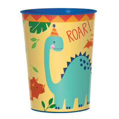 Little Gym - Dino-Mite "Roar" Dinosaur Plastic Reusable Favour Cup, Blue/Orange, 16-oz, for Birthday Party - 1 Ct.