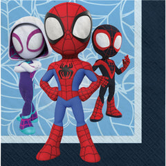 Little Gym - Disney Marvel Spidey Square Paper Disposable Lunch Napkins, Blue/Red, 6.5-in, 2-ply, for Birthday Party - 16 Ct.