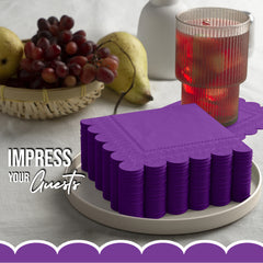 Purple Scallop Beverage Napkins - 50 Ct.