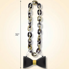 "Happy New Year" Light-Up Bow Tie Chain Necklace in Black, Gold, & Silver