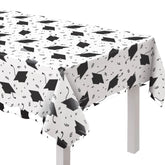 Class 101 -Graduation Celebration Plastic Table Cover, Black & White, 54x84-In