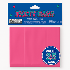 Bright Pink Small Party Treat Bags with Twist Ties, 25-Pack