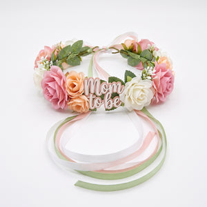 "Mom To Be" Floral Crown for Baby Shower