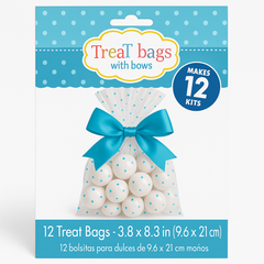 Blue Polka Dot Treat Bags with Bow - 12 Pack
