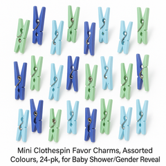 Mini Clothespin Baby Shower Favor Charms, Assorted Blue Tones, 24-Pack