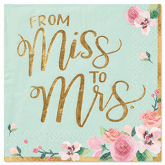 Mint to Be "From Miss to Mrs" Floral Lunch Napkins - 6.5 In. x 6.5 In. - 16 Pack