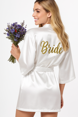 Elegant Bride Satin Robe with Gold Glitter Lettering