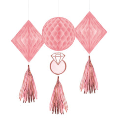 Blush & Rose Gold Honeycomb Wedding Decorations, 3-Piece Set