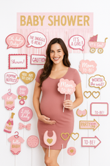 Glitter Pink & Gold Baby Shower Photo Booth Props Set, 21-Piece