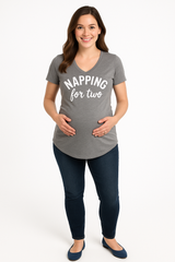 Napping for Two Maternity T-Shirt - Grey, S/M