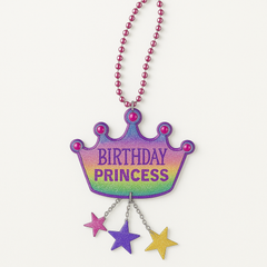 Glitter Pastel "Birthday Princess" Tiara Pendant Bead Necklace