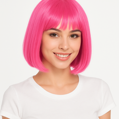 Vibrant Pink Long Bob Wig - Perfect for Parties and Costumes