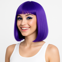Vibrant Purple Long Bob Wig - Perfect for Team Spirit & Costume Fun
