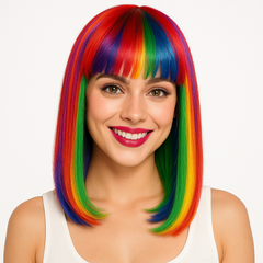 Vibrant Long Rainbow Bob Wig - Chic Costume Accessory