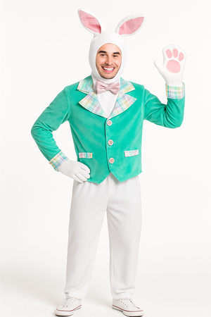 Adult Easter Bunny Costume - Plush White & Teal Ensemble - Adult One Size