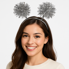Silver Pom-Pom Head Bopper Headband