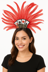 Deluxe Casino Feather Headband with Poker Chip and Card Design