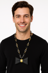 "Happy New Year" Light-Up Bow Tie Chain Necklace in Black, Gold, & Silver