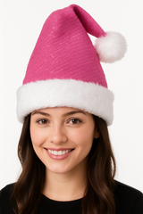 Deluxe Pink Santa Hat with Plush Trim