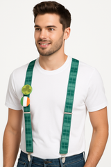 Green Plaid St. Patrick's Day Suspenders with Decorative Buttons