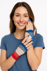 Red, White & Blue Fishnet Fingerless Gloves