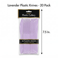 Lavender Plastic Knives - 7.5 In. | 20 Count