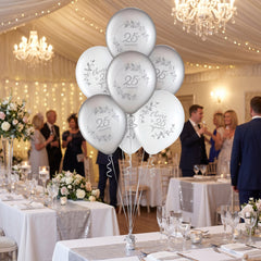 Silver & White 25th Anniversary Latex Balloons - 12", Pack of 15