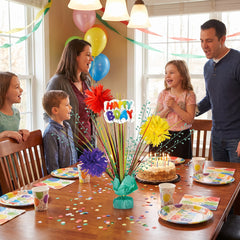 Vibrant Birthday Celebration Tinsel Burst Centerpiece