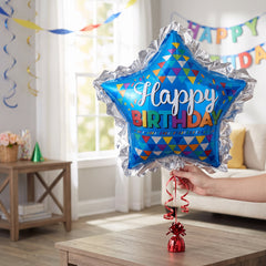 Star-Shaped Foil Balloon - Vibrant "Happy Birthday" Design