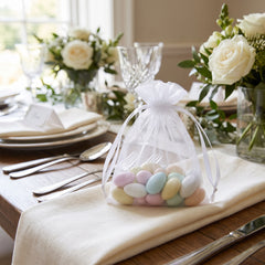 Elegant White Organza Wedding Favor Bags - 12 Pack