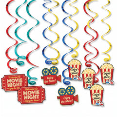 Movie Night Swirl Hanging Decorations - Hollywood Theme, 12-Pack