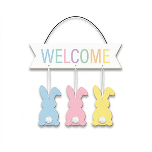 MDF Hanging Welcome Bunnies Easter Sign
