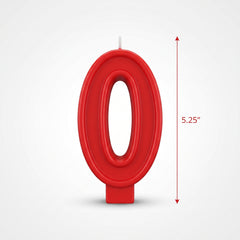Vibrant Red Number 0 Molded Birthday Candle, 5.25-Inch